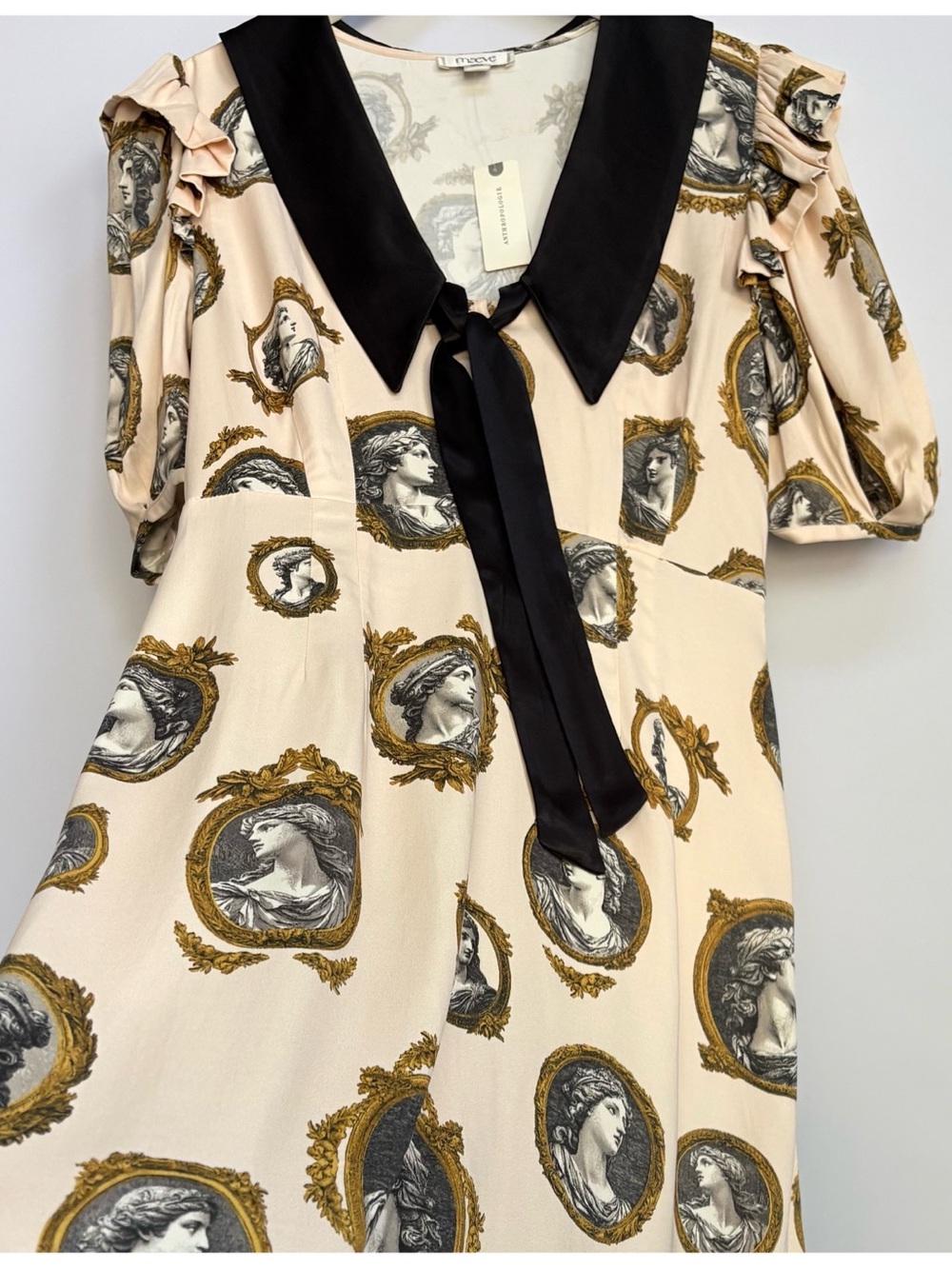 NWT Anthro Maeve Satin Portrait Front-Tie Mini Dress baroque-inspired look, S - Picture 7 of 13